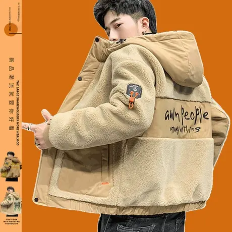棉衣男秋冬季2023韩版潮流加厚青少年羊羔绒外套学生短款帅气棉服图片
