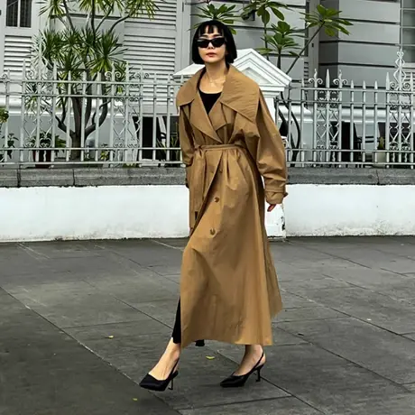 纯诗曼秋季女士风衣外套过膝长款百搭系带时尚休闲气质宽松大衣潮商品大图