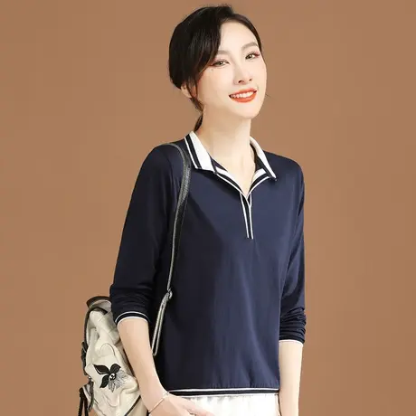 韩潮袭人polo领休闲长袖t恤女2022年新款秋季宽松百搭打底衫薄商品大图
