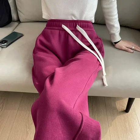 香蕉运动裤女秋冬2023新款美式高腰直筒加绒卫裤小个子窄版阔腿裤图片