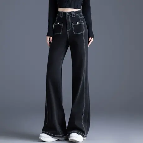 黑色牛仔裤女春秋裤子女新款2024爆款微喇叭裤女士直筒阔腿裤宽松图片
