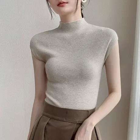 半高领无袖针织衫女2025早秋新品纯色坎肩西装内搭纯色简约打底衫图片
