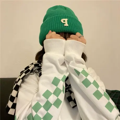 红续美式复古慵懒风oversize棋盘格设计感小众宽松圆领学院卫衣女商品大图