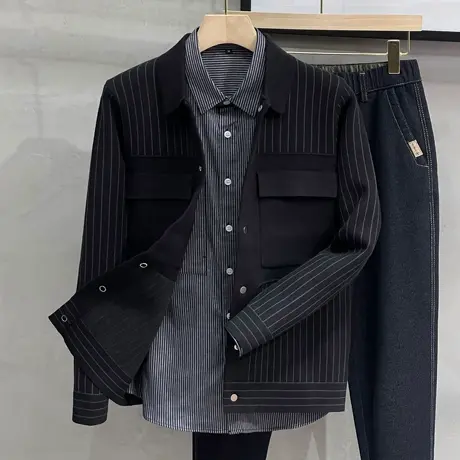 日系条纹针织开衫男2023春秋季新款韩版休闲毛衣通勤工装外穿外套商品大图