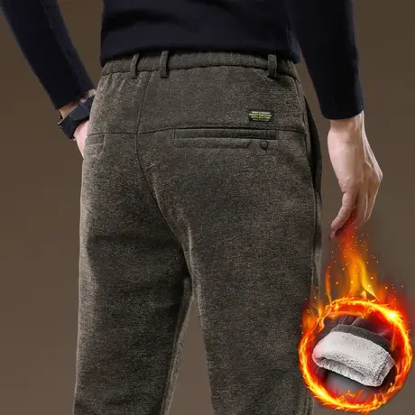 秋冬款男士加绒加厚防风保温休闲裤子冬季2024年新款修身保暖西裤商品大图