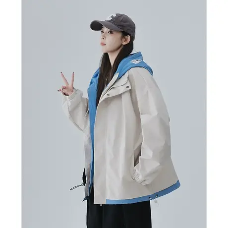 假两件外套男士春秋季2023新款潮牌连帽宽松夹克痞帅休闲衣服男装商品大图