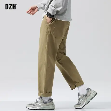 男士卡其色纯棉裤子男款美式高街2023新款休闲工装裤直筒垂感阔腿商品大图