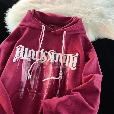 连帽卫衣男春秋季新款套头宽松长袖帽衫ins立体发泡潮流休闲外套商品大图