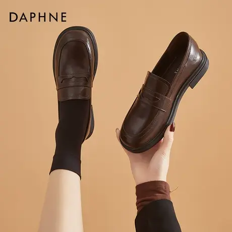 达芙妮乐福鞋女鞋2022新款夏季英伦风棕色平底薄款单鞋春秋小皮鞋图片