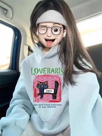 vintage美式古着外套连帽即墨卫衣女ins潮冬季加厚奶蓝色保暖上衣图片