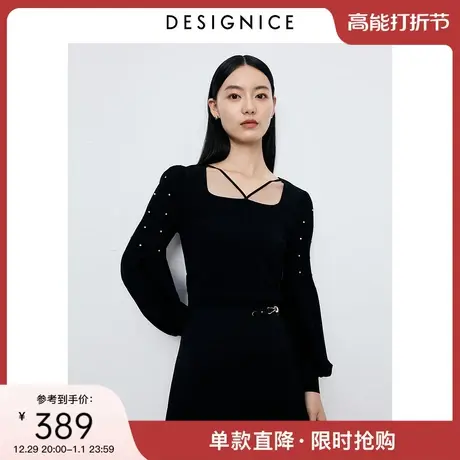 迪赛尼斯2025年春季新款静奢风小众设计感上衣长袖黑色针织衫女商品大图