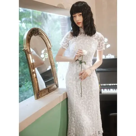 白色小晚礼服连衣裙夏季平时可穿宴会气质领证旗袍修身蕾丝鱼尾女商品大图