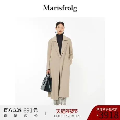 【商场同款】玛丝菲尔女装秋新款卡其色双面毛呢宽松廓形百搭外套商品大图