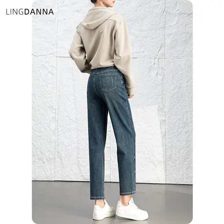 高腰牛仔裤女2024新款春秋老爹裤小个子裤子九分裤小脚萝卜哈伦裤图片