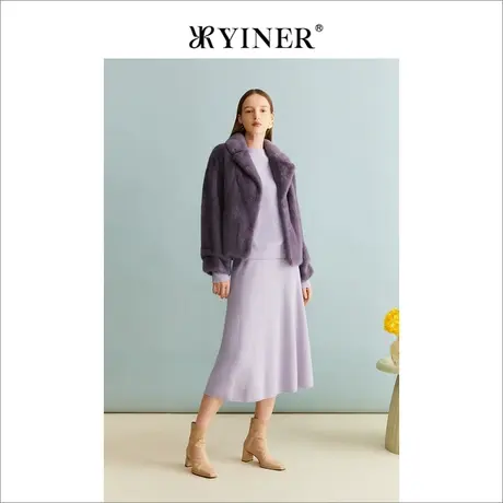 YINER音儿冬季女装法式优雅保暖水貂毛皮真皮短款翻领皮草图片