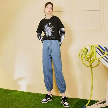 a02春款2025潮牌宽松束脚直筒韩版潮流百搭女式牛仔裤商品大图