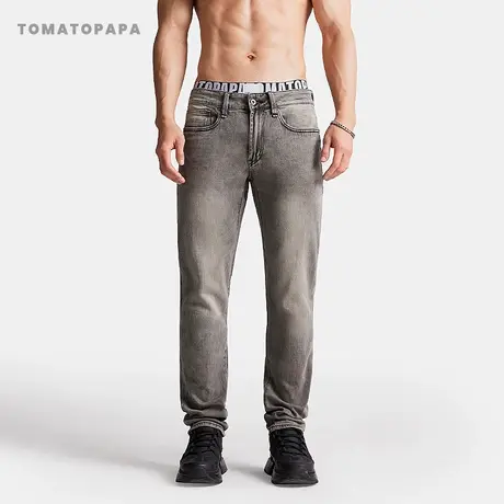 TOMATOPAPA四季牛仔裤弹力水洗棉微弹修身直筒长裤纯色百搭小脚裤图片