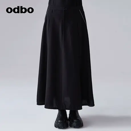 odbo/欧迪比欧休闲气质立体裁剪黑色半身裙女春季新款百搭a字半裙图片