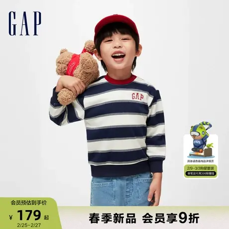Gap男幼童2024春季新款撞色条纹logo圆领卫衣儿童装上衣891599商品大图