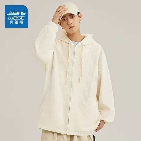 JR真维斯男装潮流青年卫衣外套春季连帽纯色拉链运动开衫时尚男款商品大图