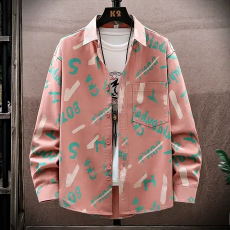 长袖衬衫男士夏季潮牌宽松个性印花寸衫潮流高级感春秋款衬衣外套商品大图