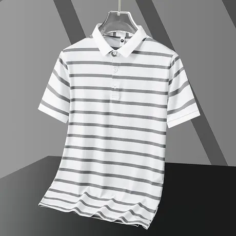 条纹polo衫男士短袖翻领t恤2023新款夏季冰丝凉感半袖有领上衣服商品大图