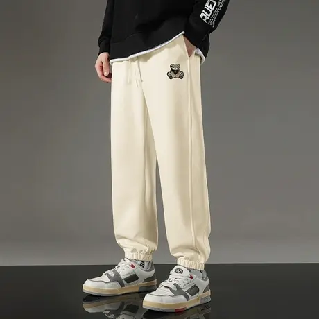 男士长裤子2023新款秋冬加绒小熊运动九分裤小脚束脚休闲卫裤百搭商品大图