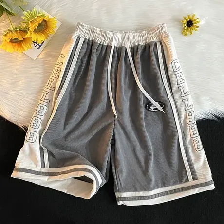 潮流健身运动短裤男夏季美式刺绣印花直筒篮球复古五分裤休闲裤子商品大图