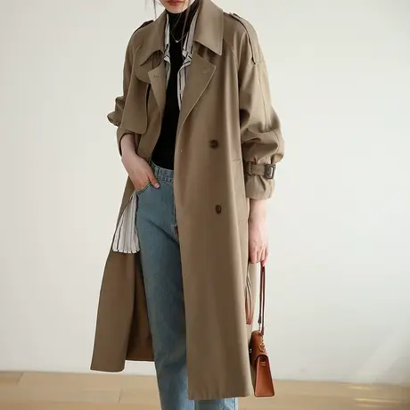 嘉茱莉2023年新款风衣外套女春秋中长款韩系风格穿搭今年流行上衣商品大图
