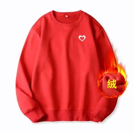 Ohlyah品牌2023年冬季大红色加绒加厚保暖潮牌镂空爱心情侣卫衣女商品大图