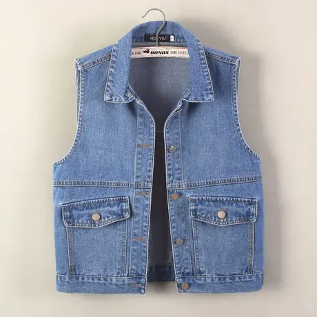 牛仔马甲女宽松春秋韩版中长新款显瘦无袖背心坎肩可拆卸带帽大码商品大图