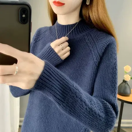 半高领毛衣女加厚套头内搭打底2023新款秋冬宽松外穿洋气针织毛衣图片