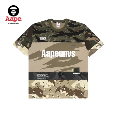 Aape旗舰店男装春夏字母印花多色迷彩拼接圆领短袖T恤0867XAI商品大图