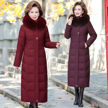 中老年羽绒棉服女妈妈中长款冬季加厚棉衣2022年新款过膝大码外套图片