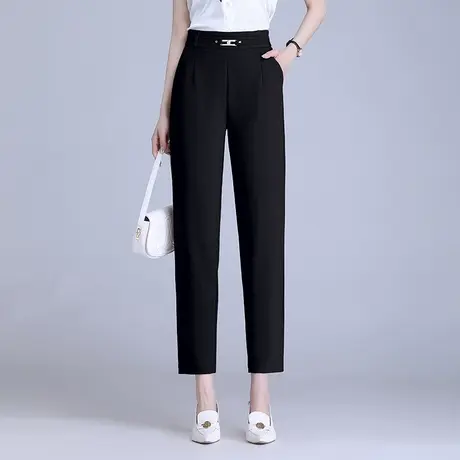 2023夏季新款高腰小脚裤女显瘦通勤西装烟管裤薄款九分休闲哈伦裤商品大图