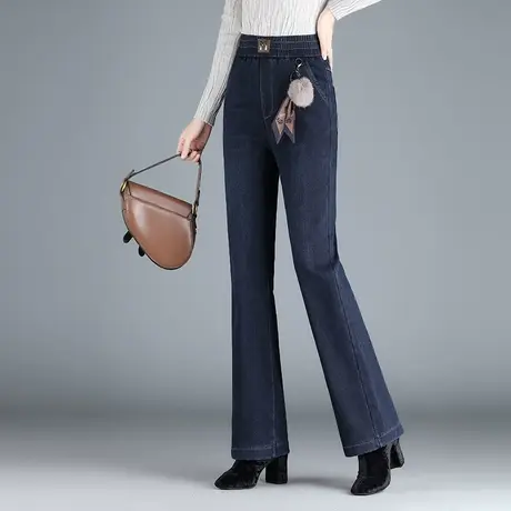 加绒加厚微喇牛仔裤女冬季2023新款松紧高腰显瘦长裤气质休闲裤子商品大图