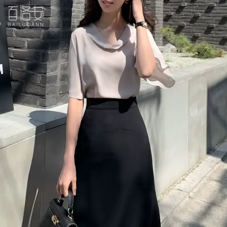 百洛安短袖衬衫女夏季新款纯色通勤简约宽松显瘦套头上衣气质衬衣图片