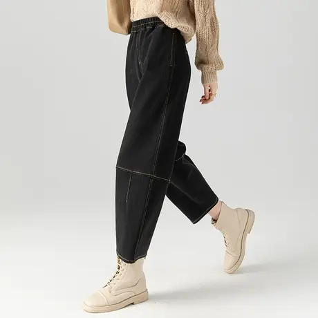 高腰潮牌黑色牛仔裤女2023年新款女裤春秋宽松灯笼裤九分裤哈伦裤商品大图