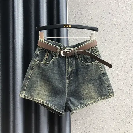 欧货2023秋季新款个性复古怀旧牛仔短裤女高腰阔腿裤打底外穿靴裤商品大图