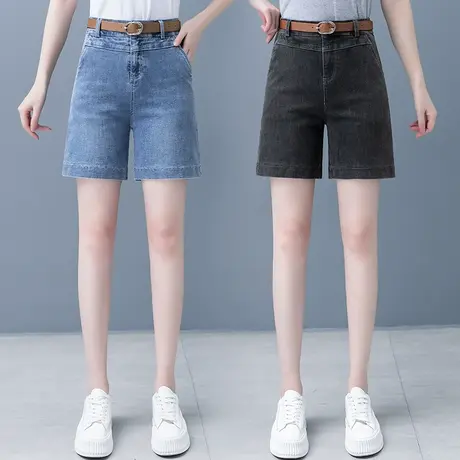 蓝色牛仔短裤女2023夏季高腰显瘦五分直筒裤韩版A字薄款潮流中裤商品大图