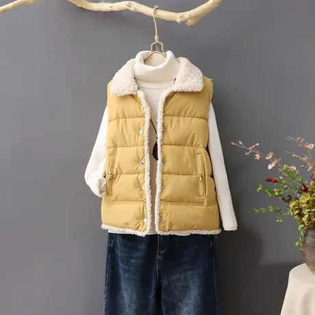 短款羽绒棉马甲女秋冬季韩版小马夹背心拼接羊羔毛学生棉坎肩外套图片