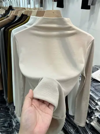 半高领加厚针织衫加绒纯色内搭女上衣2022秋冬新款洋气修身打底衫商品大图