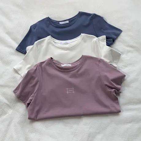 短袖女ins潮夏装韩版宽松显瘦简约半截袖体桖休闲t恤韩风chic上衣商品大图