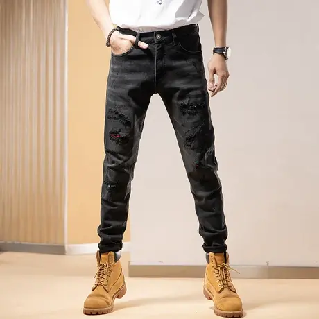 Modi Nick/摩帝尼克潮流破洞拼接裤子美式休闲百搭裤子做旧破洞裤商品大图