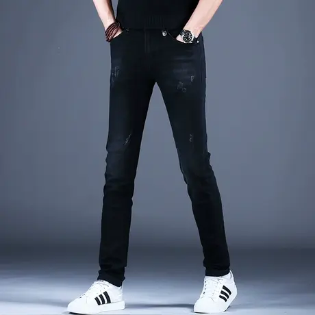 2023新款秋款男士牛仔裤男款黑色弹力小脚修身裤子男潮流潮牌休闲图片