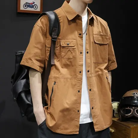 t恤短袖衬衫男潮牌潮流衬衣夏季休闲工装衬衫男士多口袋宽松大码商品大图