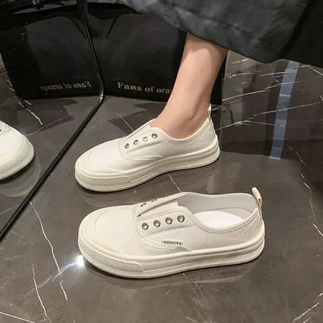 帆布鞋女2023年新款春季爆款一脚蹬懒人单鞋厚底休闲女鞋百搭板鞋商品大图