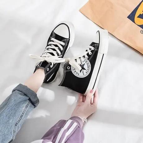 高帮帆布鞋女2021春季新款韩版ulzzang百搭学生休闲经典平底布鞋商品大图