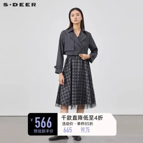 sdeer圣迪奥女装千鸟格收腰小香风连衣裙套装S223Z1426图片