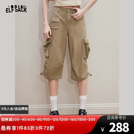 妖精的口袋复古运动工装裤女2024年春新款小个子直筒休闲五分裤子图片